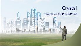  Presentation with urban farming project - Audience pleasing slide deck consisting of green build - young man engineer drawing urban backdrop and a sky blue colored foreground