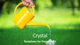  Presentation with green building - PPT layouts enhanced with green building structures - watering can watering cardboard house background and a forest green colored foreground