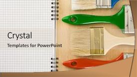  Presentation with green notebook - Beautiful PPT layouts featuring green building construction - paintbrush and notebook on wood backdrop and a  colored foreground
