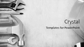  Presentation with green building - Presentation theme enhanced with green building construction - set of tools and instruments background and a light gray colored foreground