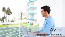  Presentation with smart building - Cool new slides with green building technology - smart young man using laptop backdrop and a light blue colored foreground