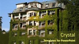  Presentation with green building ecology concept - Slide set enhanced with green-building-with-plants-growing background and a tawny brown colored foreground