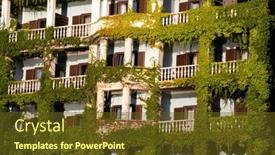  Presentation with green building ecology concept - PPT layouts with green-building-with-plants-growing and a tawny brown colored foreground