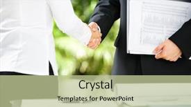  Presentation with handshake - PPT theme with green business - handshake between businessman and businesswoman background and a mint green colored foreground