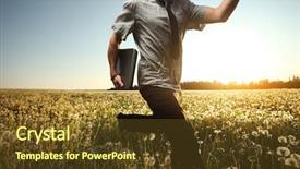  Presentation with young business man - Slide deck consisting of green business - young man with laptop background and a tawny brown colored foreground