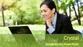  Presentation with pretty girl - PPT layouts consisting of green business - young pretty girl working background and a tawny brown colored foreground