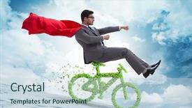  Presentation with environmentally friendly - PPT theme with green bycycle in environmentally friendly background and a sky blue colored foreground