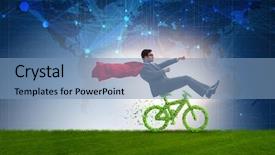  Presentation with environmentally friendly - PPT layouts enhanced with green bycycle in environmentally friendly background and a  colored foreground