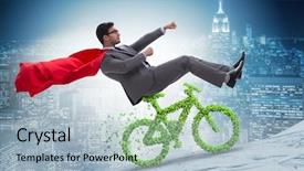  Presentation with environmentally friendly - Amazing theme having green bycycle in environmentally friendly backdrop and a light blue colored foreground
