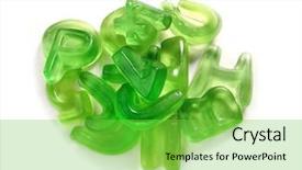  Presentation with candy - Amazing PPT theme having green candy gelatin candies alphabet backdrop and a seafoam green colored foreground