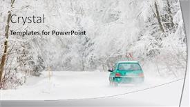  Presentation with green mountains - Slide deck consisting of green-car-on-a-snowy background and a light gray colored foreground