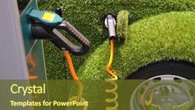  Presentation with green plug - PPT theme consisting of green car power refueling - ecology background and a tawny brown colored foreground