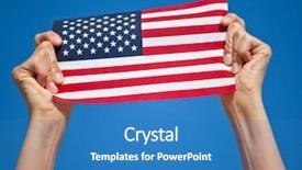  Presentation with united states flag - Slide set enhanced with green card - person holding flag background and a teal colored foreground