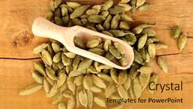  Presentation with cardamom - Slide deck with metal quartz watch with arrows lie on the wooden background with broken glass background and a light gray colored foreground