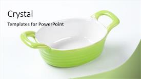 Presentation with white and green - Slide set consisting of green casserole dish on white background and a  colored foreground