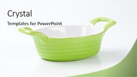  Presentation with white green - Beautiful slide deck featuring green casserole dish on white backdrop and a  colored foreground