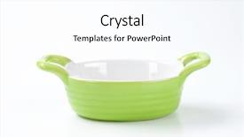  Presentation with white green - Presentation design having green casserole dish on white background and a  colored foreground