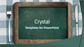  Presentation with tablecloth - Presentation theme enhanced with green chalkboard - menu blackboard lying on tablecloth background and a ocean colored foreground