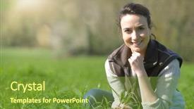  Presentation with crops - Beautiful PPT theme featuring green check - farmer woman in agricultural field backdrop and a tawny brown colored foreground