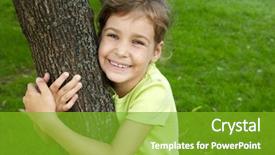  Presentation with naughty girl is standing - Presentation theme having green children - portrait of smiling girl that background and a  colored foreground