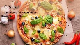  Presentation with pizza - Presentation theme featuring green chili paper - delicious fresh pizza on sackcloth background and a  colored foreground