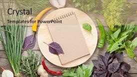  Presentation with notepad - PPT theme having green chili paper - fresh garden herbs and notepad background and a lemonade colored foreground