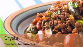  Presentation with chinese food - Presentation having green chilli - closeup of chinese food background and a coral colored foreground