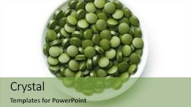  Presentation with chlorella - Colorful presentation enhanced with green chlorella pills or green backdrop and a seafoam green colored foreground