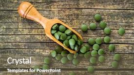  Presentation with chlorella - Beautiful presentation featuring green chlorella pills or green backdrop and a tawny brown colored foreground