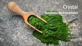  Presentation with green algae - Presentation theme featuring green chlorella powder in wooden background and a gray colored foreground