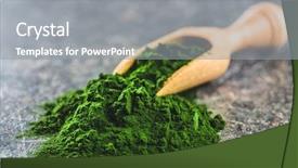  Presentation with chlorophyll - Presentation enhanced with chlorophyll - green chlorella powder in wooden background and a gray colored foreground