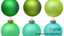  Presentation with ornament - Presentation design having green christmas ball christmas ornament collection isolated over white background and a seafoam green colored foreground