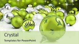  Presentation with green star - Colorful slide deck enhanced with green christmas ornaments with star backdrop and a mint green colored foreground