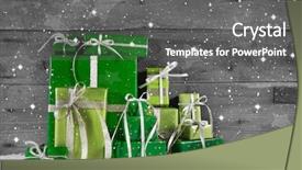  Presentation with christmas presents - Beautiful slide set featuring green christmas presents with snow backdrop and a  colored foreground