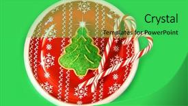  Presentation with candy canes - Presentation theme featuring green christmas tree cookie with candy canes on red plate background and a seafoam green colored foreground