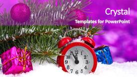  Presentation with purple green - Presentation theme with green christmas tree with toy and clock in the snow on purple background and a purple colored foreground