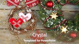  Presentation with green and wood - Presentation theme with green christmas wreath with decorations background and a coral colored foreground