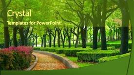  Presentation with green city - PPT theme featuring green city park background and a tawny brown colored foreground
