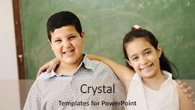  Presentation with school board - Amazing PPT theme having green classroom board school backdrop and a coral colored foreground