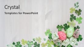  Presentation with white flower frame - Audience pleasing presentation consisting of green clover leafs border - easter flower frame of cut backdrop and a light gray colored foreground