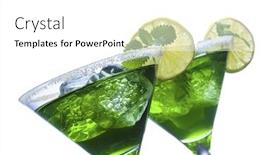  Presentation with colorful cocktails mojito red cocktail - Slide set consisting of green cocktails in glasses with sugared edges lemon slices mint leaves and ice cubes isolated on white tilted view background and a white colored foreground