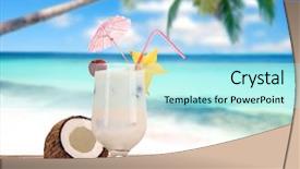  Presentation with green coconut - PPT theme enhanced with green coconut - cocktails on the beach background and a arctic colored foreground