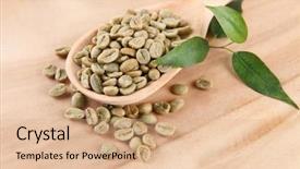  Presentation with green coffee - Theme having green coffee beans in spoon background and a coral colored foreground