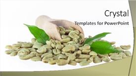 Presentation with green coffee - Slide deck enhanced with green coffee beans in wooden background and a white colored foreground