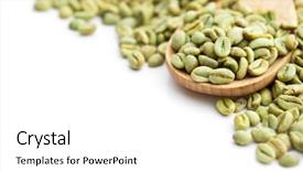  Presentation with green coffee beans - Audience pleasing presentation design consisting of green coffee beans in wooden backdrop and a white colored foreground