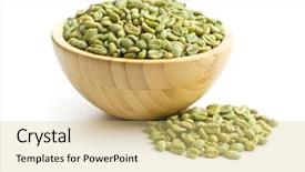  Presentation with green coffee - Beautiful PPT theme featuring green coffee beans in wooden backdrop and a yellow colored foreground
