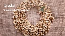  Presentation with green coffee beans - Presentation theme with green coffee beans on sackcloth background and a coral colored foreground
