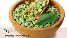 Presentation with green coffee - Theme featuring green coffee beans with leaf background and a  colored foreground