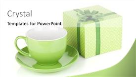  Presentation with green coffee - Presentation design featuring green coffee cup and gift box with bow isolated on white background background and a white colored foreground