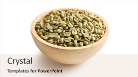  Presentation with green coffee beans - Presentation having green coffee in wooden bowl background and a soft green colored foreground